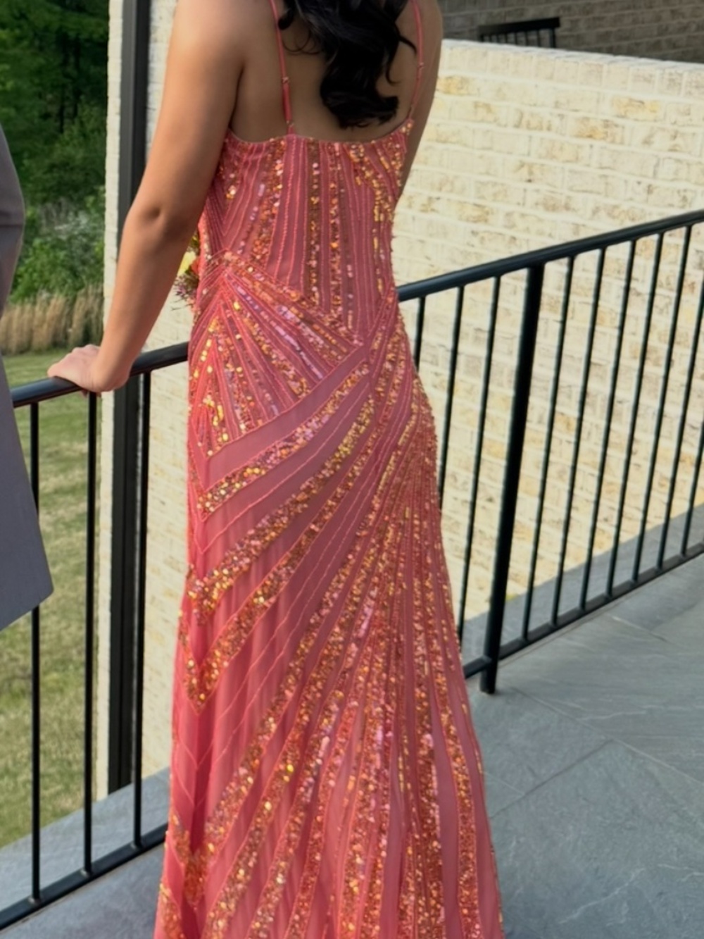Beaded Strapless Train Gown Coral/Pink Prom Sequin - Picture 2 of 9